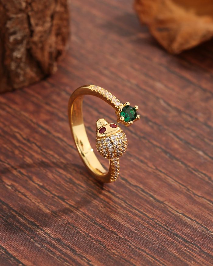 Vintage Style Novelty Commute Ostrich Copper Plating Inlay Zircon 18K Gold Plated Open Rings