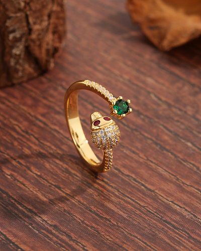 Vintage Style Novelty Commute Ostrich Copper Plating Inlay Zircon 18K Gold Plated Open Rings