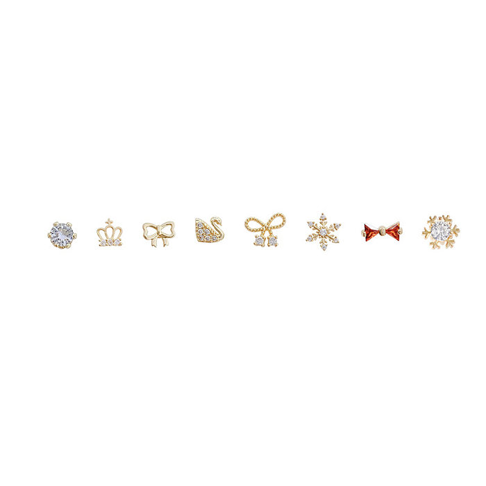 Cute Star Heart Shape Bow Knot Copper Plating Inlay Zircon Hoop Earrings Ear Studs 1 Set