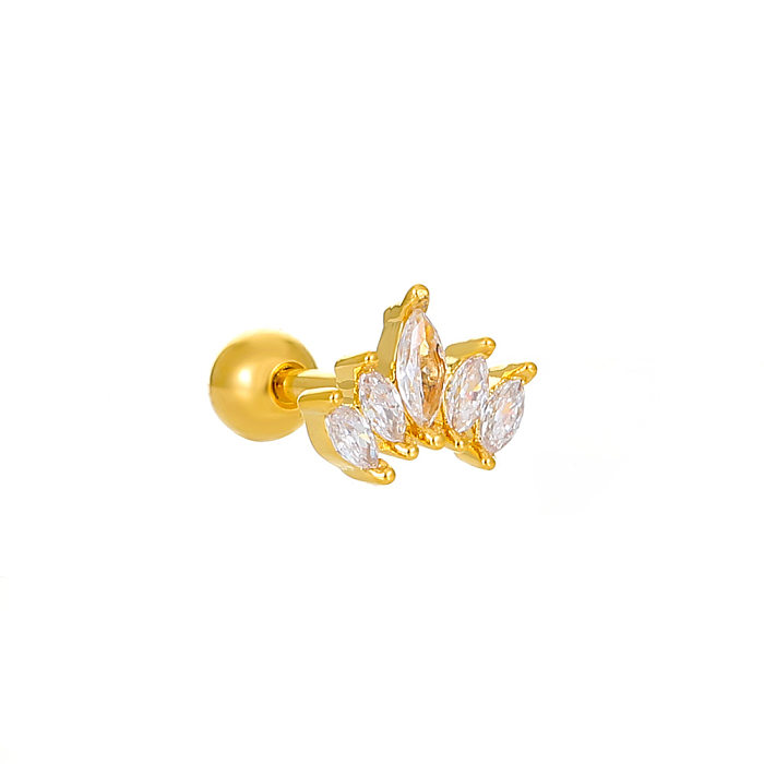 Vintage Micro-set Zircon Butterfly Flower Feather Heart Copper Screw Earrings