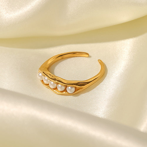 Moderner, geometrischer offener Ring aus Edelstahl mit Perlenbeschichtung
