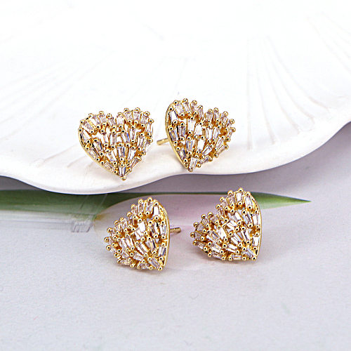 Hollow Heart-shaped Micro-set Zircon Simple Copper Stud Earrings Mother's Day