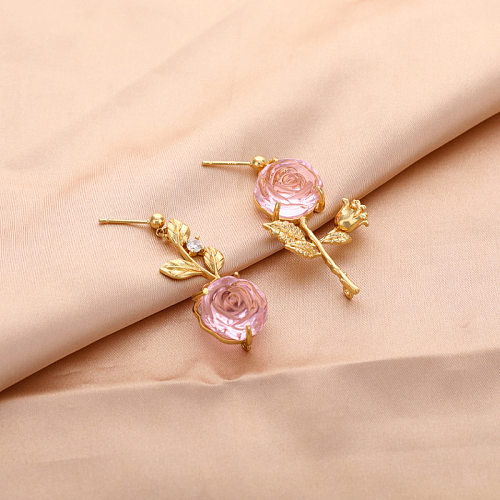 1 paire de boucles d'oreilles pendantes en cuivre plaqué fleur douce