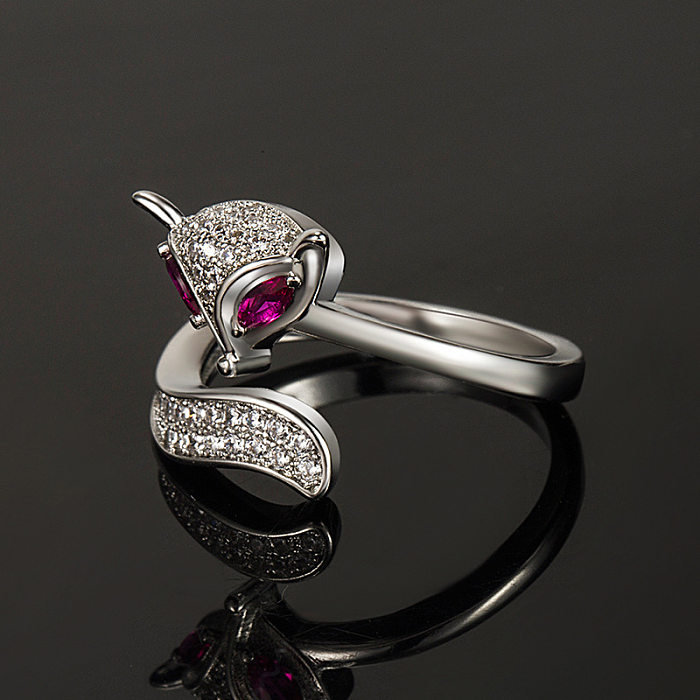 Coréen Rose rouge Zircon renard anneau lumière luxe Index bague bijoux de mode