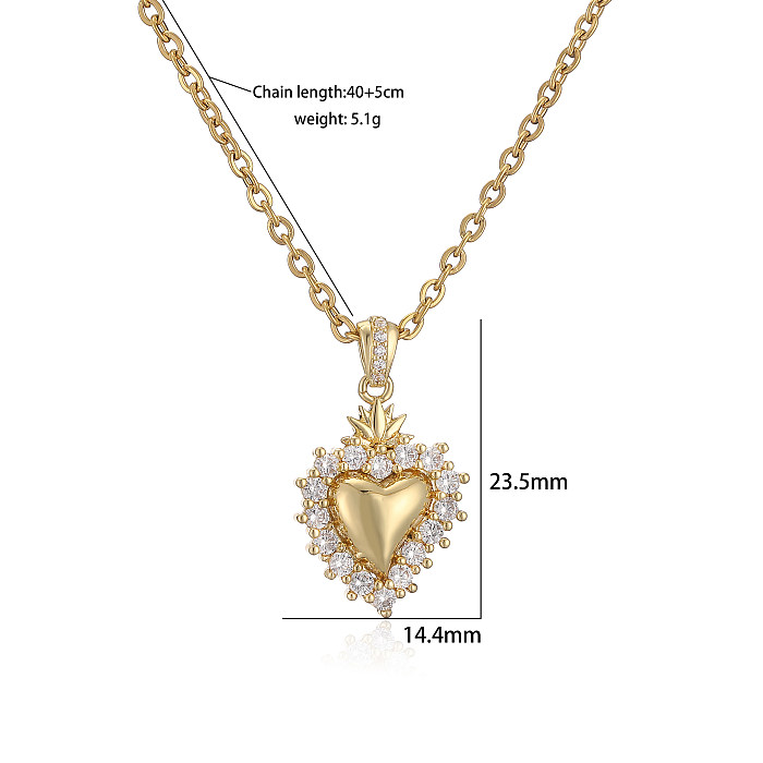 Casual elegante estilo simples formato de coração revestimento de cobre embutido zircão colar de brincos banhado a ouro 18K