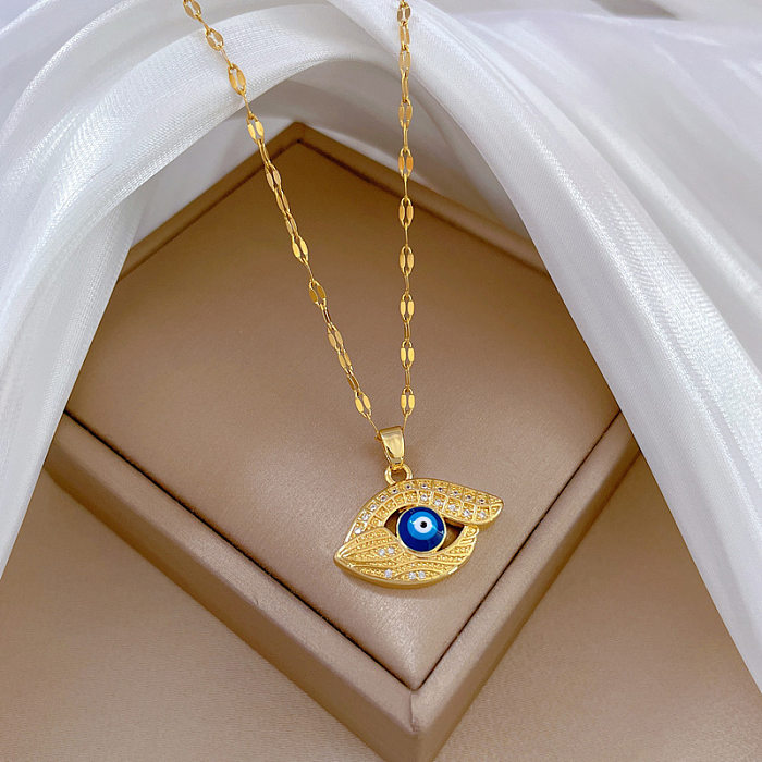 Elegant Streetwear Commute Devil'S Eye Titanium Steel Copper Plating Inlay Artificial Gemstones Pendant Necklace
