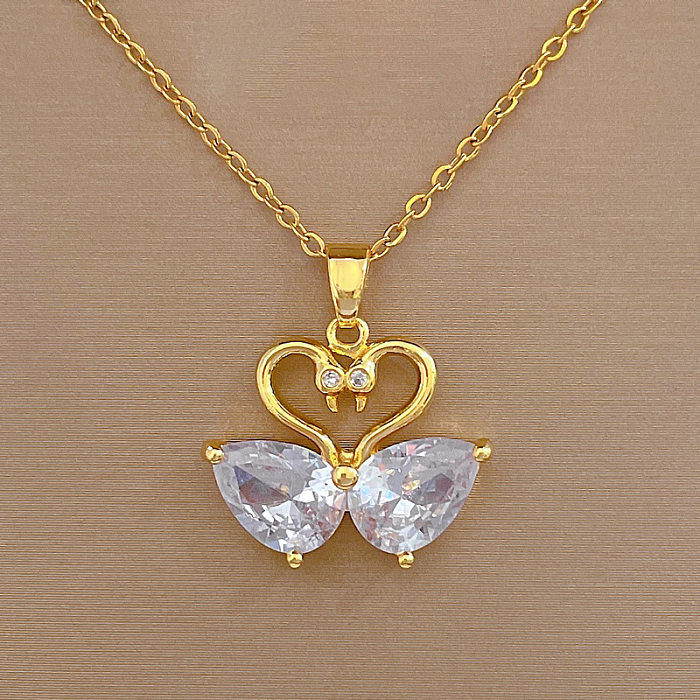 Collar de pendientes de diamantes artificiales con incrustaciones de cobre y acero de titanio animal elegante