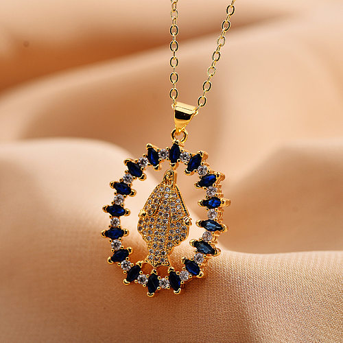 Hip-Hop Shiny Human Oval Copper Zircon Pendant Necklace In Bulk