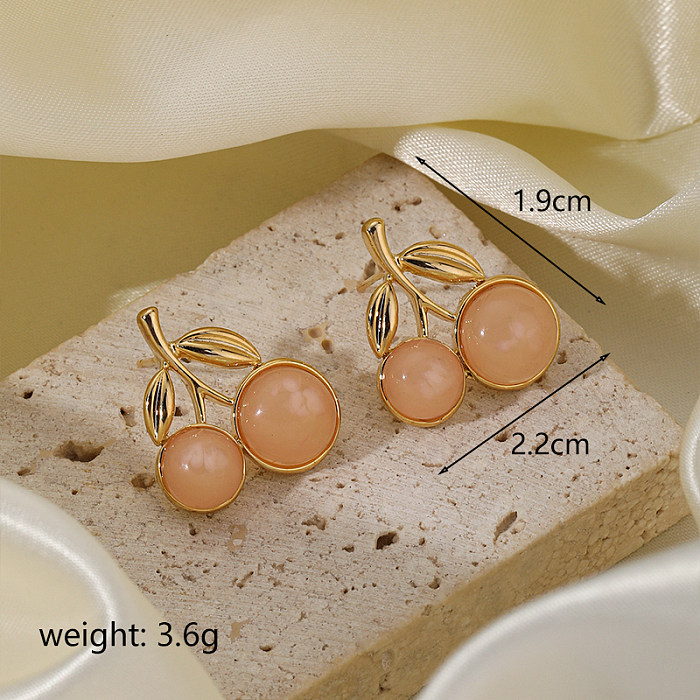 1 Pair Fairy Style Basic Cherry Plating Copper 18K Gold Plated Ear Studs