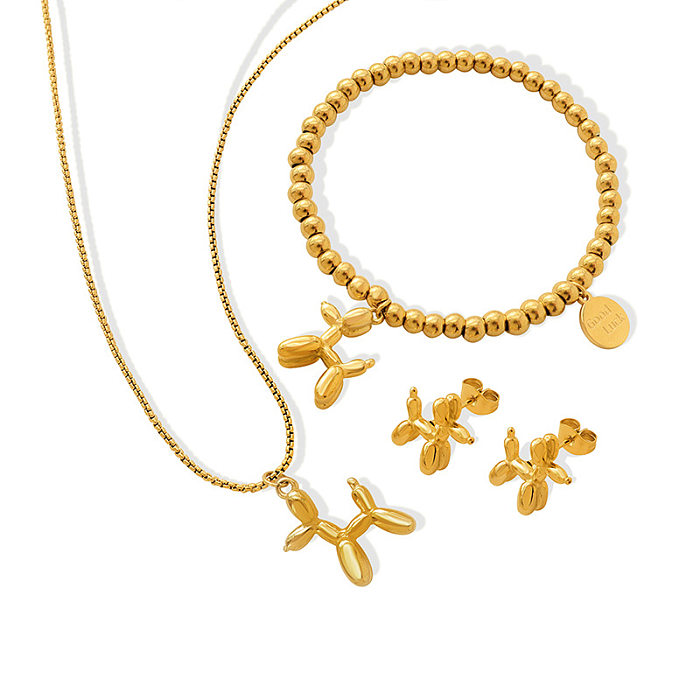 Cute Balloon Puppy Necklace Earrings Bracelet Titanium Steel 18k Gold Jewelry