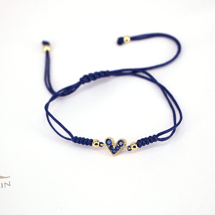 Bracelet en cuivre avec cœur en Zircon coloré, bijoux à la mode, Micro-ensemble réglable