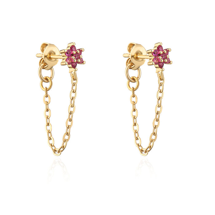 Fashion Flower Copper Ear Studs Flowers Artificial Gemstones Copper Earrings