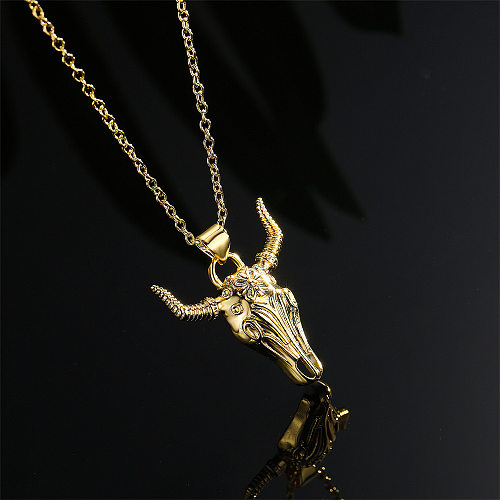 Fashion Personality Golden Bull Head Pendant Copper Necklace