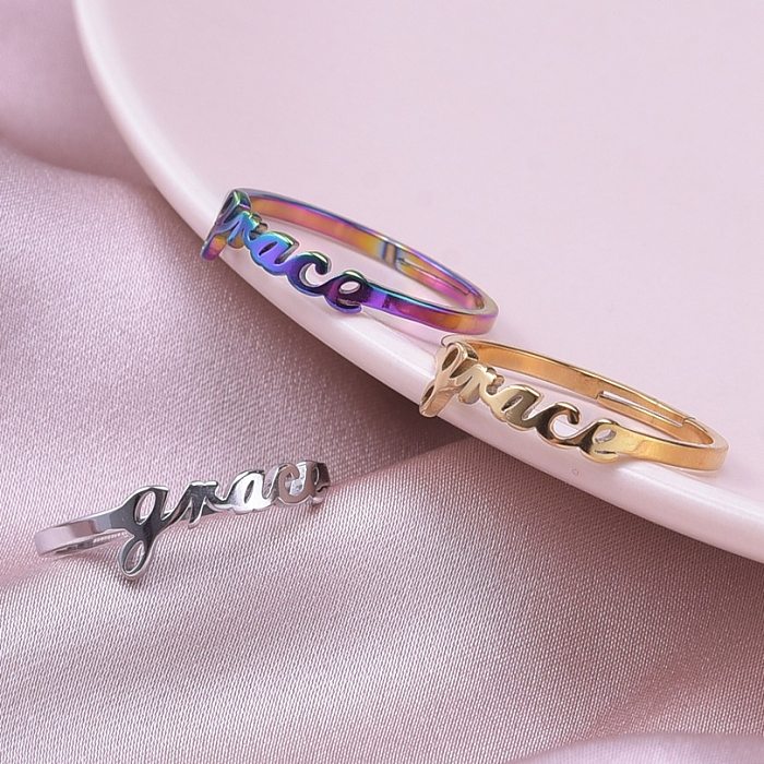 Wholesale Simple Style Letter Stainless Steel Open Rings