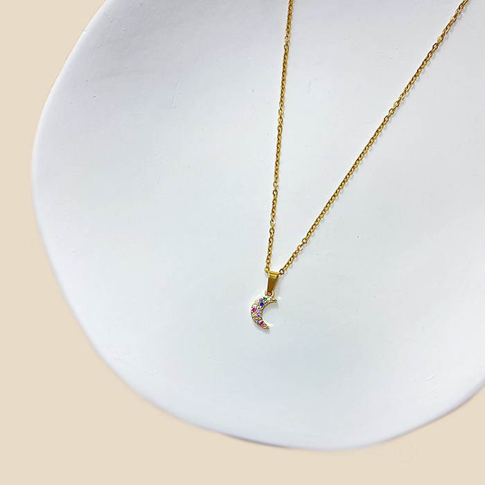 Simple Style Roman Style Letter Fruit Stainless Steel Copper Plating Inlay Zircon White Gold Plated Gold Plated Pendant Necklace