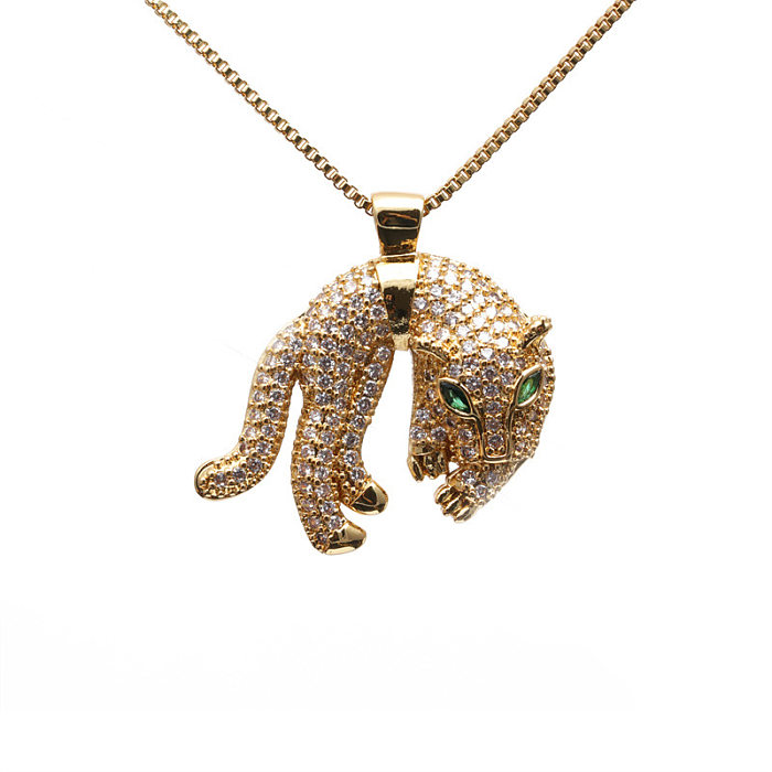 1 Stück Mode Tier Gepard Print Tiger Kupfer Inlay Zirkon Anhänger Halskette
