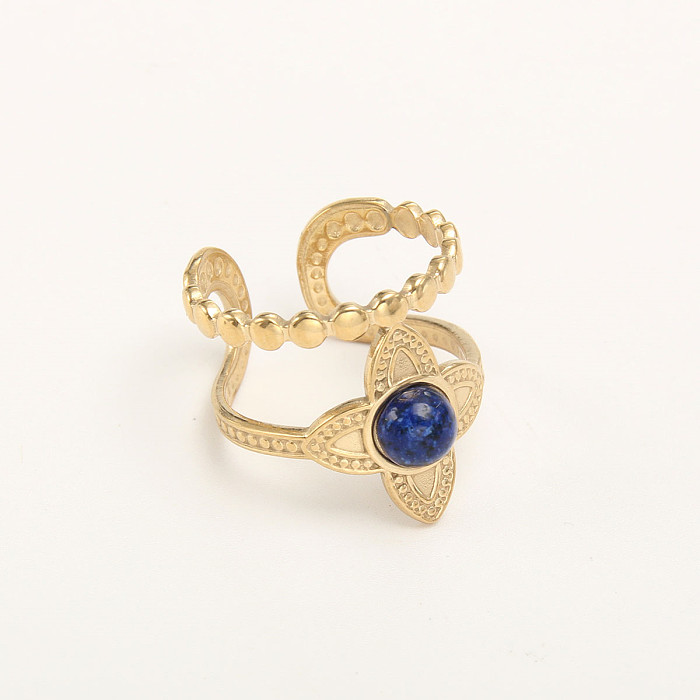 Simple Style Solid Color Stainless Steel Gold Plated Natural Stone Open Ring In Bulk