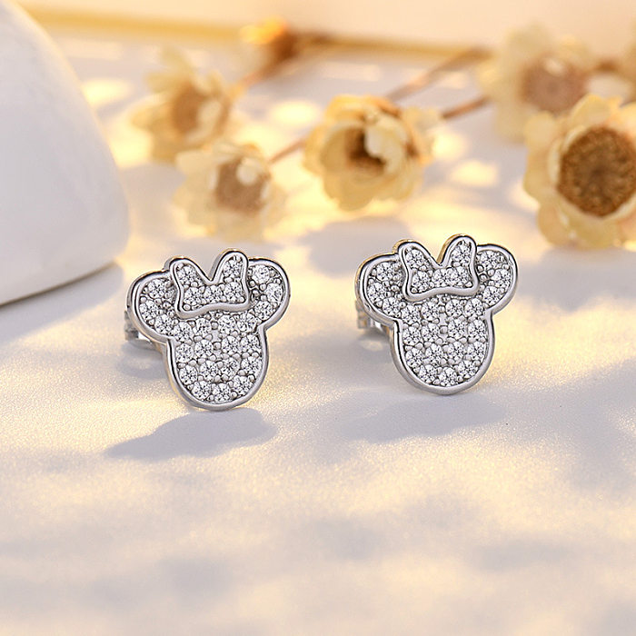 Cartoon Style Cartoon Character Copper Inlay Zircon Ear Studs 1 Pair