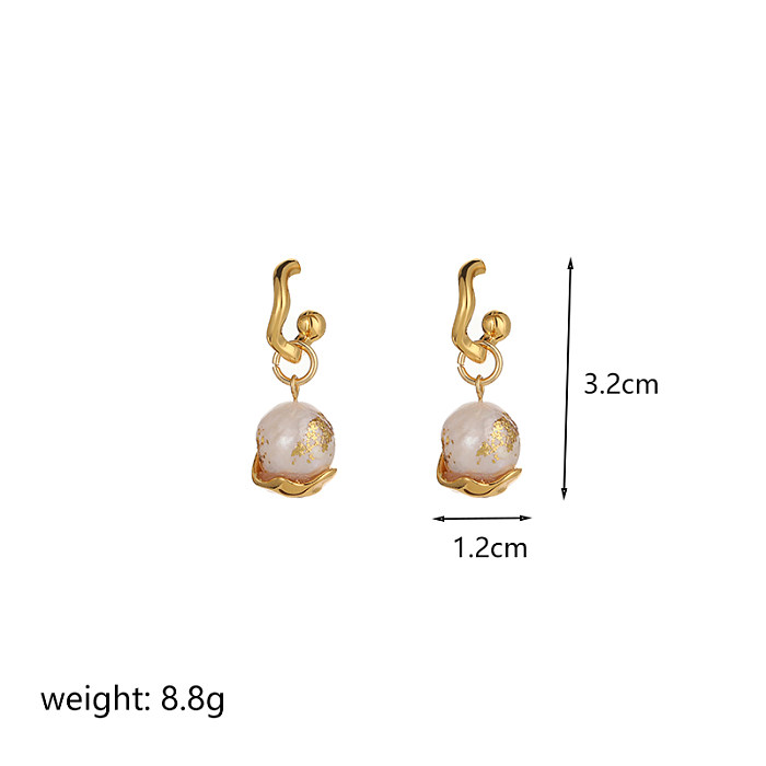 1 Paar elegante, luxuriöse Pendelohrringe mit unregelmäßiger Beschichtung, Kupfer-Süßwasserperle, 18 Karat vergoldet