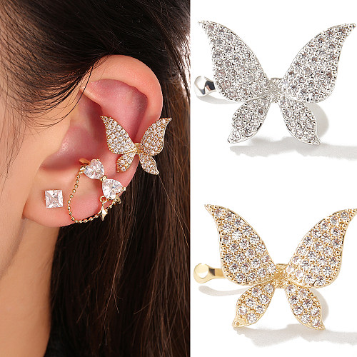Clips d'oreille en Zircon plaqué cuivre, Style Simple, papillon, 1 pièce