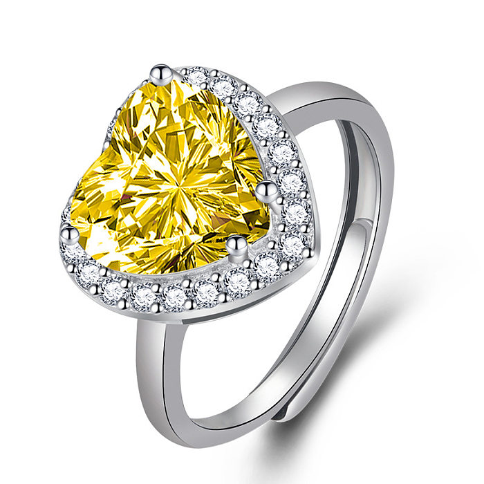 Fashion Heart-Shaped Zircon Copper Ring Female Diamond Jewelry
