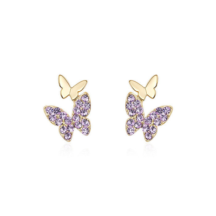 Fashion Butterfly Copper Inlay Rhinestones Ear Studs 1 Pair