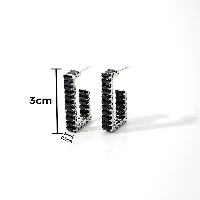 1 Pair Cool Style Shiny C Shape Round Square Inlay Copper Zircon Ear Studs