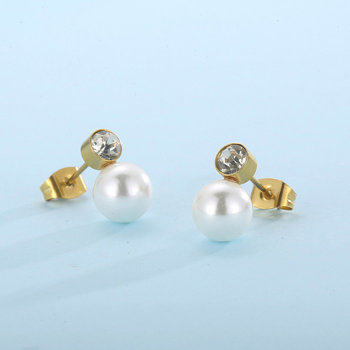 Boucles d'oreilles géométriques en titane et acier, incrustation de perles artificielles et de strass, collier pour femmes