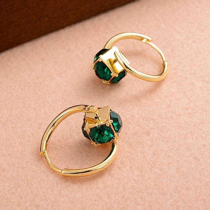 1 Pair Elegant Fashion Square Plating Inlay Copper Rhinestones 14K Gold Plated Earrings