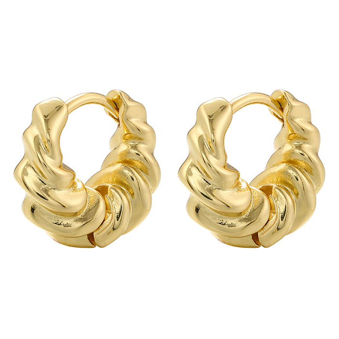 1 Pair Elegant Retro Twist Plating Pleated Copper 18K Gold Plated Earrings