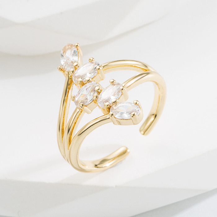 Anéis de cobre de flores ovais da moda embutidas anéis de cobre de zircão