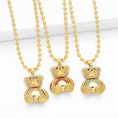 Cute Fashion Simple Style Little Bear Copper Plating Inlay Zircon 18K Gold Plated Necklace
