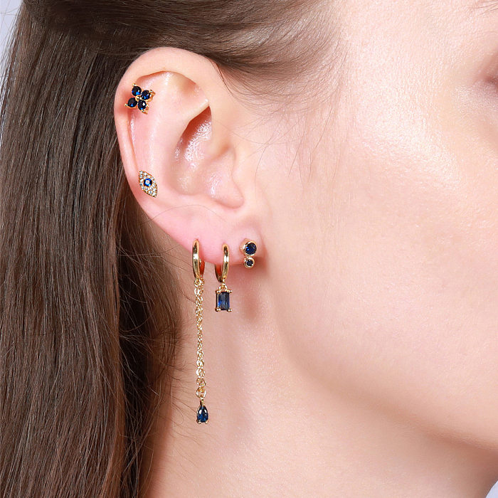 Blue Black Zircon Earings Set Fashion Refined Copper 5-Piece Earrings Set