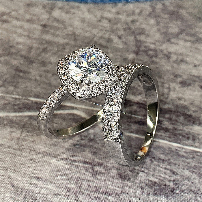 Fashion Set New Inlaid Zircon Couple Wedding Copper Ring Wholesale