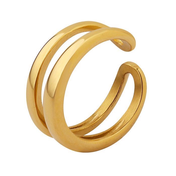 Basic Modern Style Solid Color Titanium Steel Plating 18K Gold Plated Rings