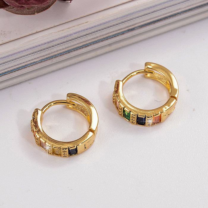 1 Pair Vintage Style Korean Style Geometric Rectangle Plating Inlay Copper Zircon 18K Gold Plated Earrings