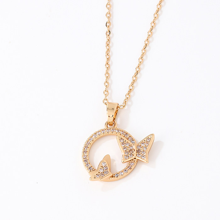 Cute Sweet Four Leaf Clover Dolphin Gourd Stainless Steel Copper Zircon Pendant Necklace In Bulk