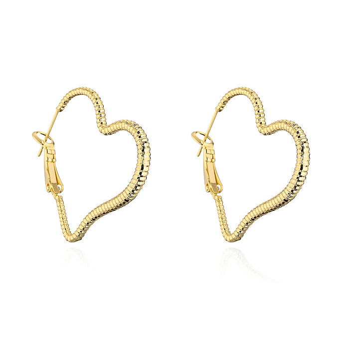 Fashion Heart Shape Copper Gold Plated Hoop Earrings 1 Pair