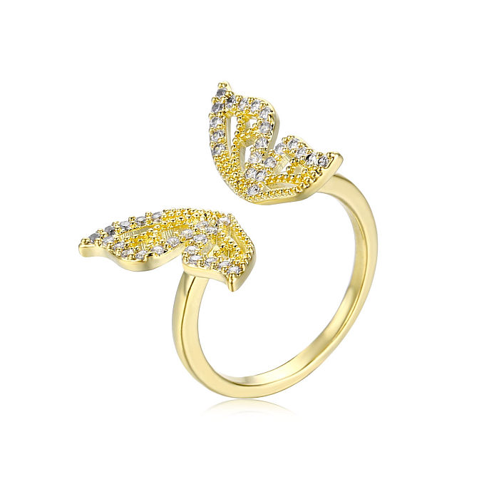 Simple Style Classic Style Butterfly Copper Plating Inlay Zircon White Gold Plated Gold Plated Open Ring