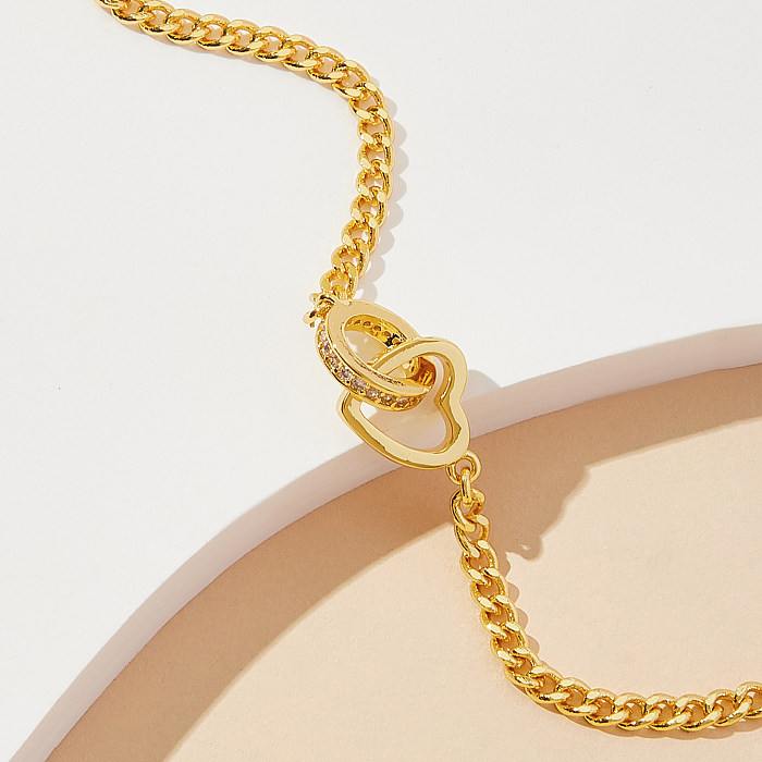 Elegante kreisförmige herzförmige Messing-Armbänder mit vergoldetem Zirkon, 1 Stück