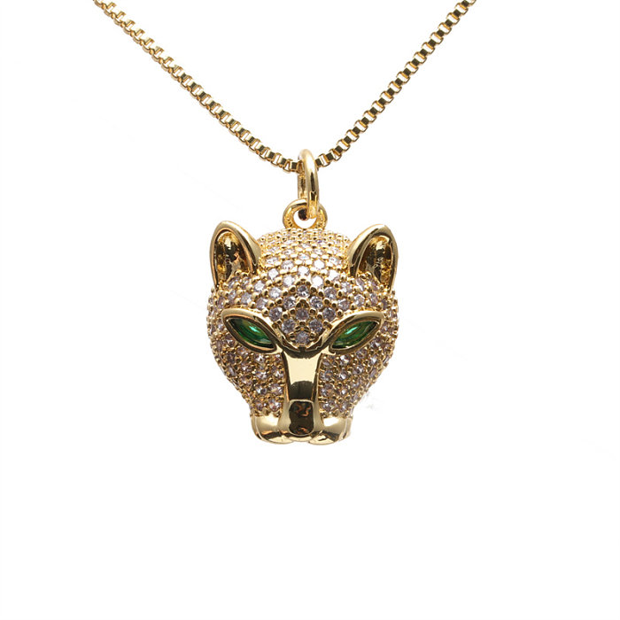 Vintage Style Tiger Leopard Copper Enamel Plating Inlay Zircon Gold Plated Pendant Necklace