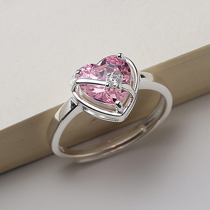 Elegant Sweet Heart Shape Copper Plating Inlay Zircon Open Rings