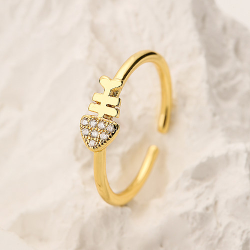 French Style Animal Owl Copper 18K Gold Plated Zircon Open Ring In Bulk