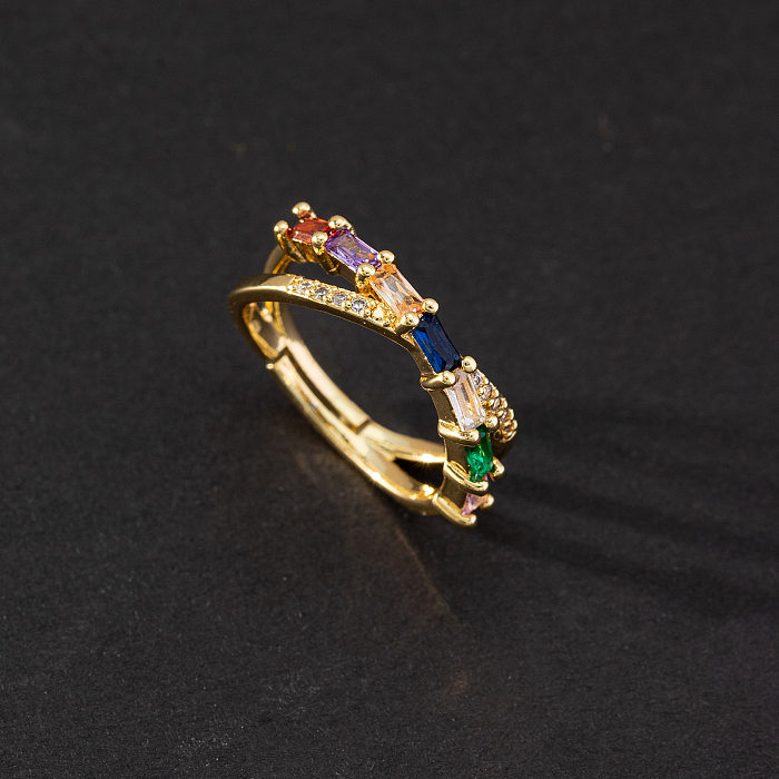 1 pieza de anillo abierto de perlas artificiales de circón con incrustaciones de cobre con forma de corazón y letras a la moda