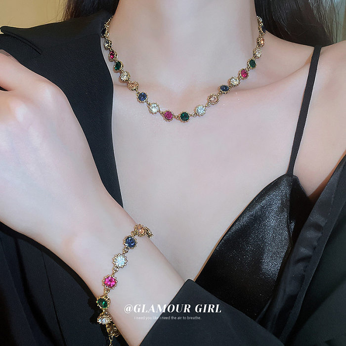 Fashion Round Copper Inlay Rhinestones Women'S Bracelets Earrings Necklace