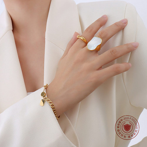 Aço titânio 18 banhado a ouro feito à mão exclusivo em formato especial branco mar concha anel de dedo pulseira