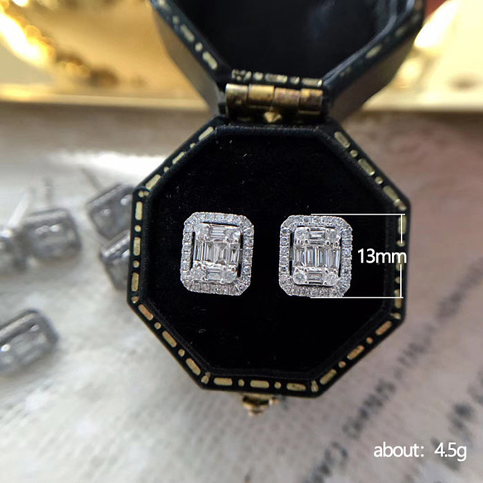 Classic Geometric Square Full Zircon Platinum Plated Copper Earrings Wholesale