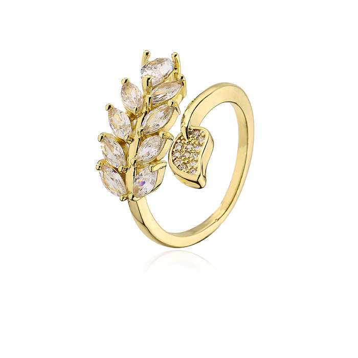 Fashion Leaf Copper Open Ring Gold Plated Zircon Copper Rings