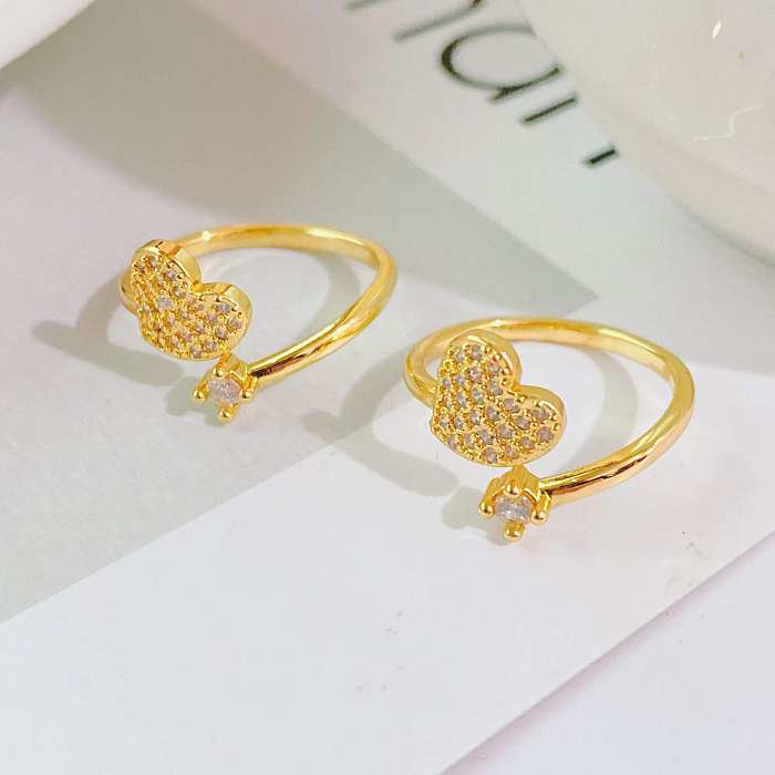 Anel de zircão de diamante em forma de coração de luxo leve para o dia dos namorados anel banhado a ouro 18k