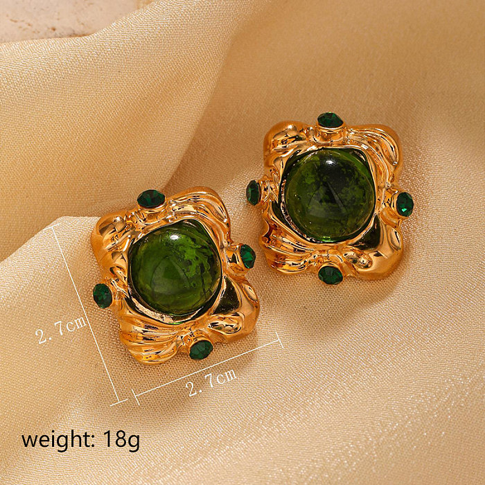 1 Pair Elegant Vintage Style Geometric Inlay Copper Glass Bead Ear Studs